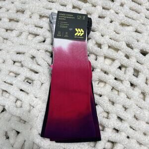 All In Motion Knee High Compression Socks Womens 4-10 Pink Black 2 Pack Athletic